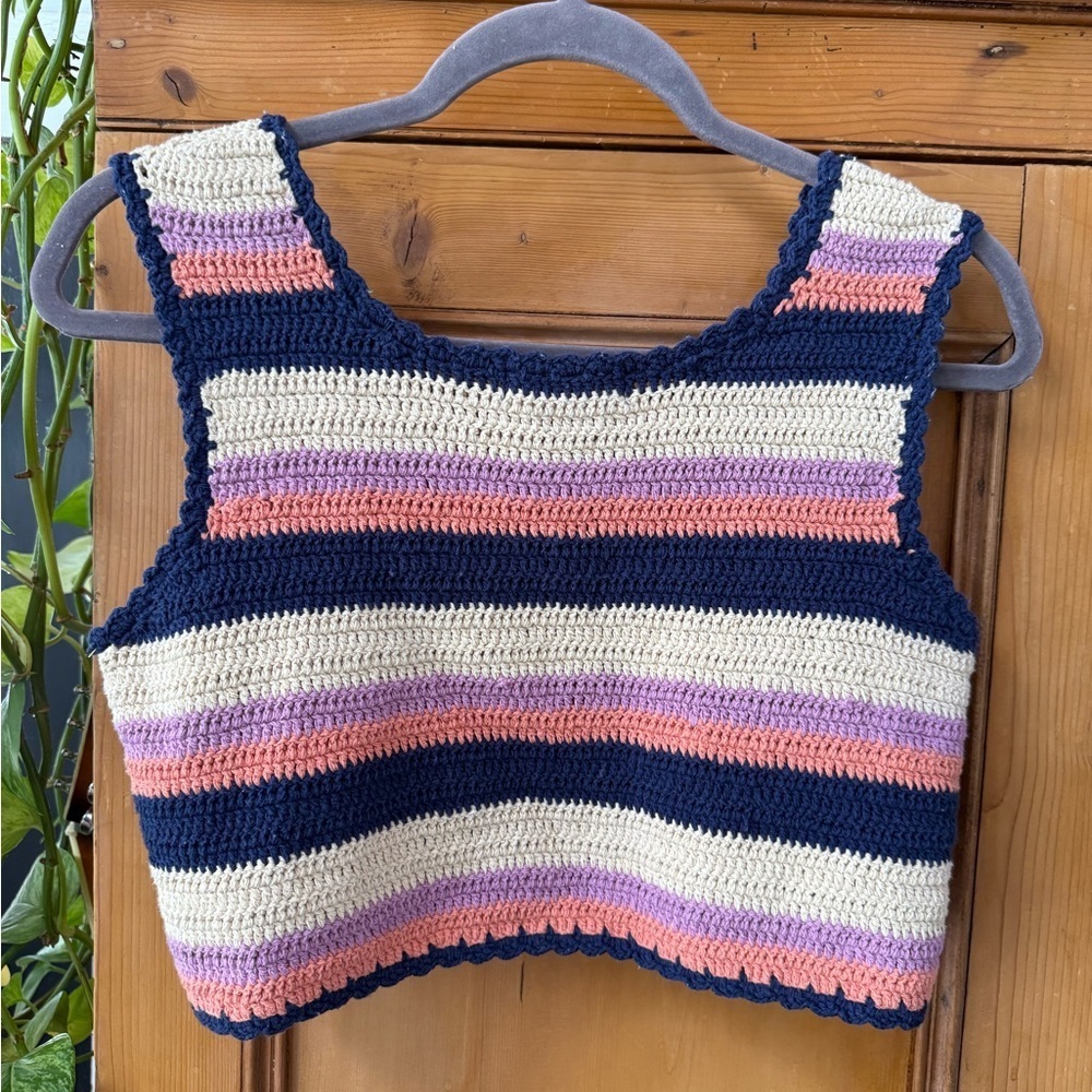 By Together Striped knit Crochet Tank cropped Top 100% cotton EUC - Picture 6 of 7